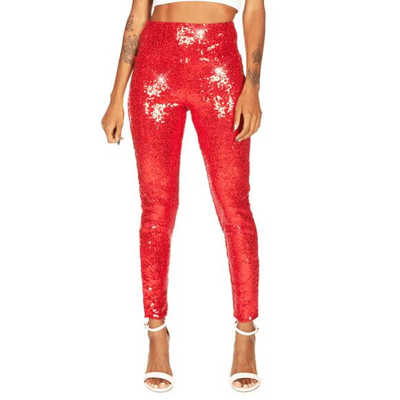 Pants - NWT Tipsy Elves Red Sequin High Waisted Leggings Size Medium